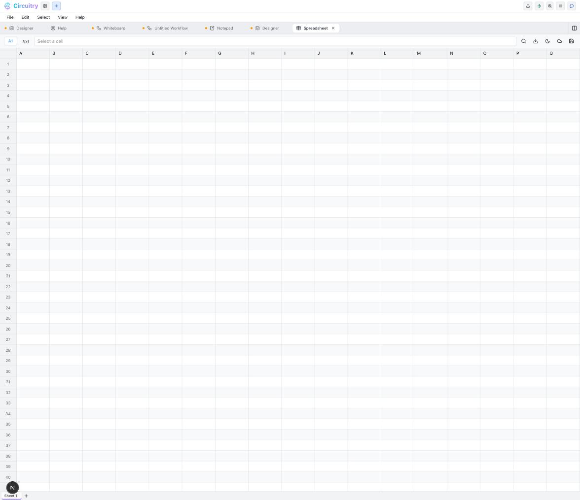 An empty spreadsheet