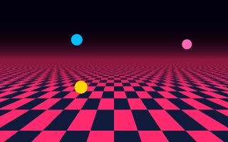 checkerFloor: A chequered floor rushing towards you under a glowing horizon.