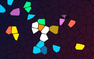stainedGlass: Pieces of coloured glass with dark lead between them.