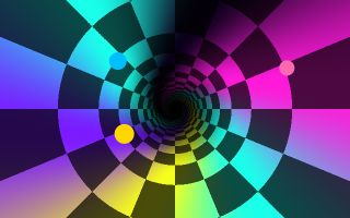 warp: A chequered tunnel rushing past.