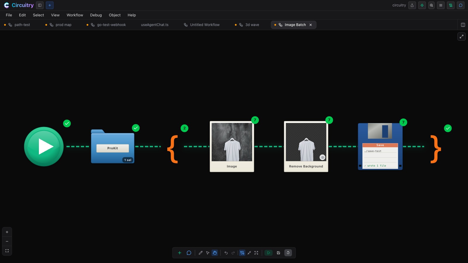 A workflow reading a folder of photos, looping over each one, removing its background and saving the result