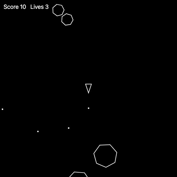 Space Rocks: Steer a ship and shoot the rocks: left and right turn, up flies, space shoots. Or hold to fly to your finger, and tap to shoot.