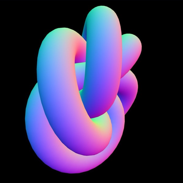 Torus Knot: A 3D knot that turns by itself. Drag to look around it.